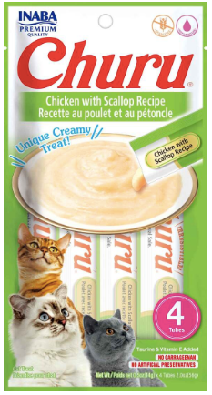 Inaba Churu Creamy Chicken with Scallop Cat Treat, 4 x .5 oz tube
