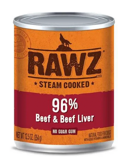 Rawz 96% Beef, Beef Liver Wet Dog Food, 12.5 oz.