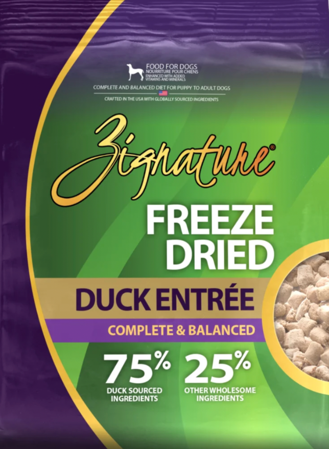 Zignature Freeze Dried Entree,Topper or Treat 4oz, Duck