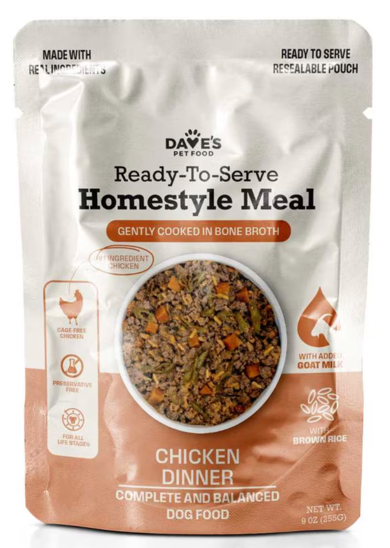 Dave's Pet Food Ready To Serve Homestyle Meal, 9 oz pouch - Goat Milk, Chicken & Brown Rice