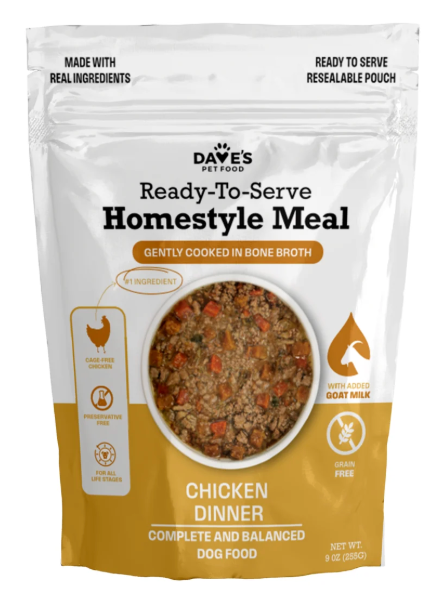 Dave's Pet Food Ready To Serve Homestyle Meal, 9 oz pouch - Grain Free Goat Milk, Chicken