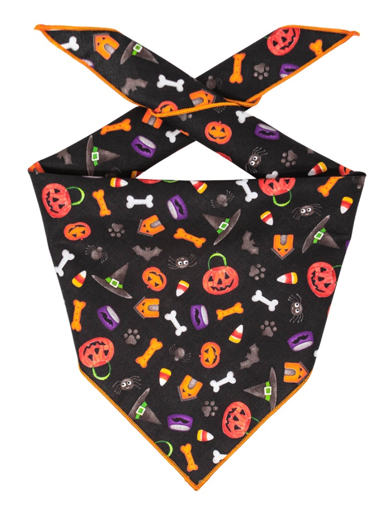 Paisley Paw Designs "Black Dog Bones & Pumpkins" Halloween Bandana