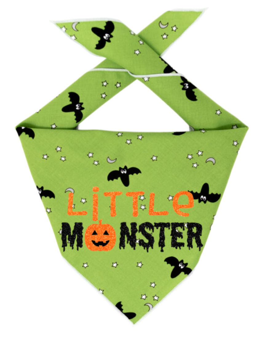 Paisley Paw Designs Green Little Monster & Bats" Halloween Bandana