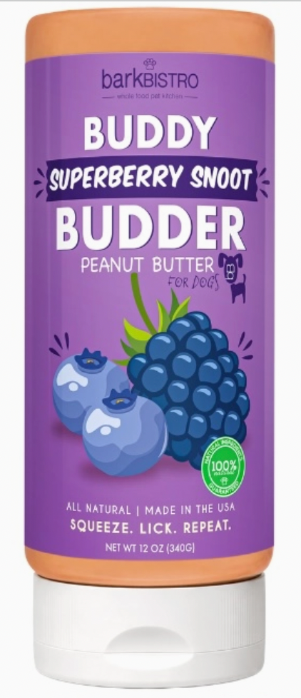 Bark Bistro Buddy Budder 14 oz. squeeze bottle, Superberry Snoot