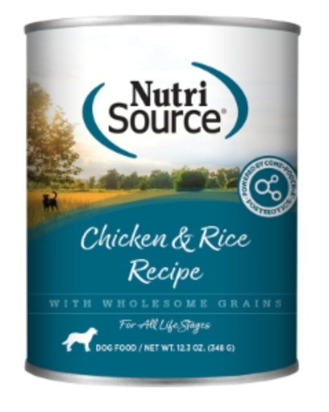 NutriSource Chicken & Rice Canned Dog Food, case 12 x 12.3 oz.