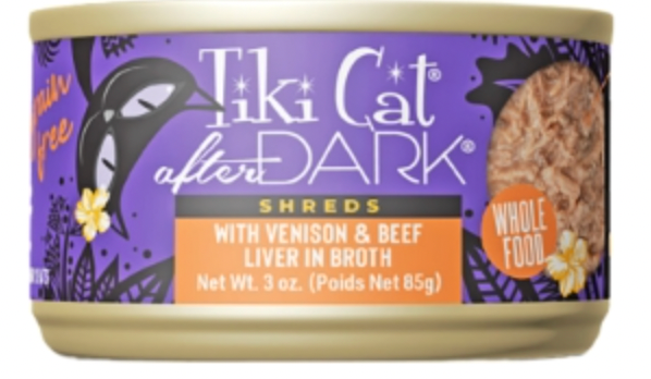 Tiki Cat After Dark Shreds Venison & Beef Liver Canned Cat Food, 3 oz.