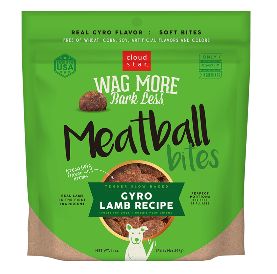 Cloud Star Wag More Bark Less Grain Free Meatball Bites Treats, Gyro Lamb