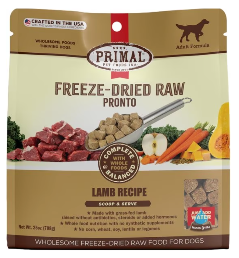 Primal Raw Pronto Dog Freeze-Dried Dog Food/Topper, Lamb Recipe
