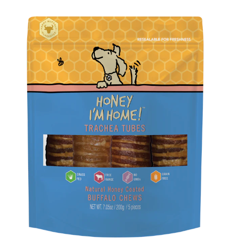 Honey I'm Home! Trachea Tubes Natural Honey Coated Buffalo Chews Grain-Free Dog Treats