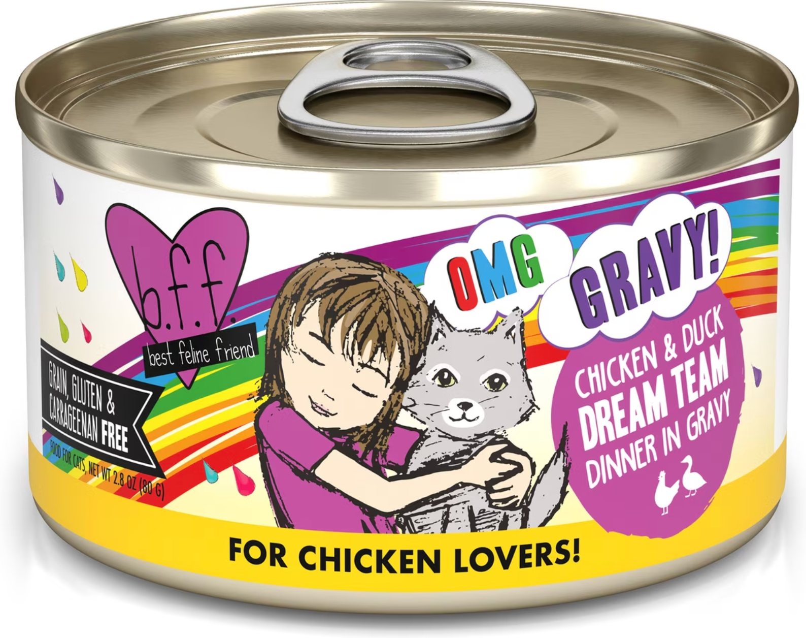 Weruva BFF OMG Dream Team! Chicken & Duck Dinner in Gravy Grain-Free Canned Cat Food, 2.8 oz