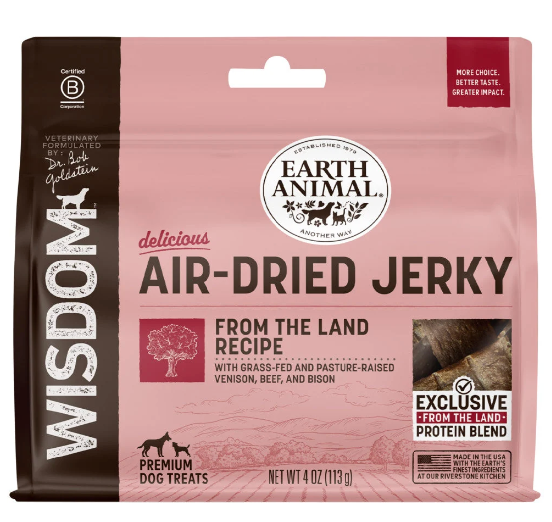 Earth Animal Wisdom Air Dried From The Land Recipe Jerky (Venison, Beef, Bison)