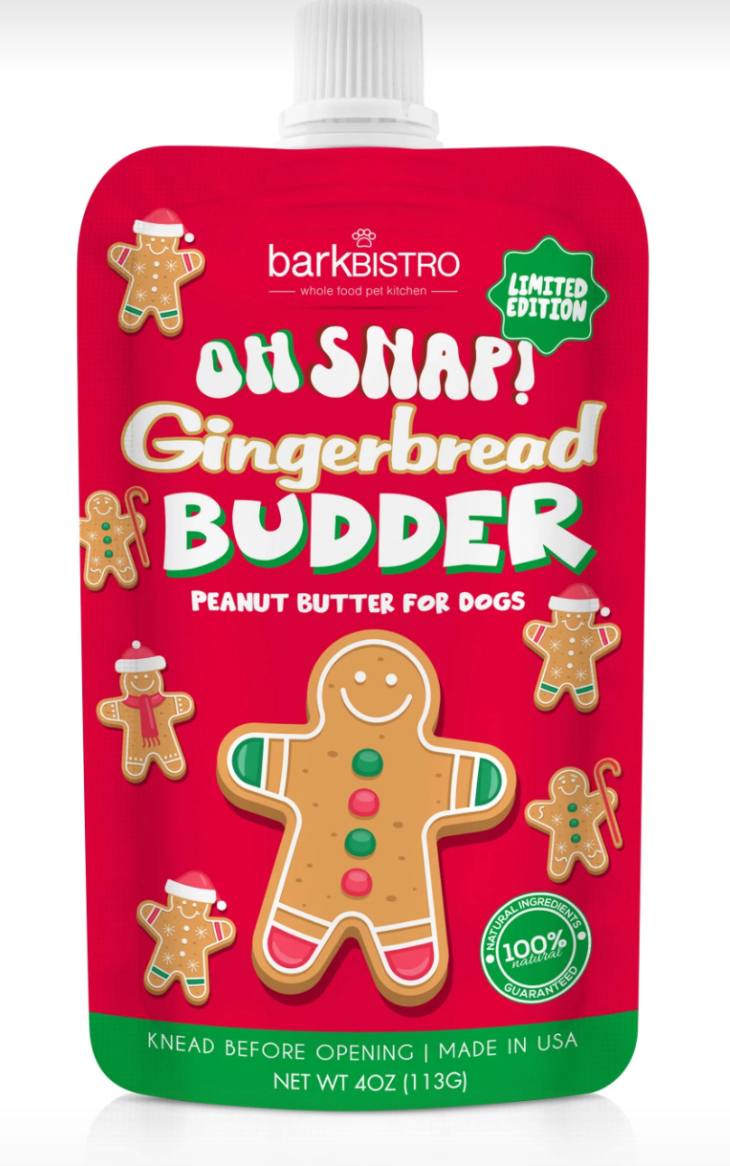 Bark Bistro Buddy Budder 4 oz. squeeze packs, Oh Snap! Gingerbread Holiday Budder