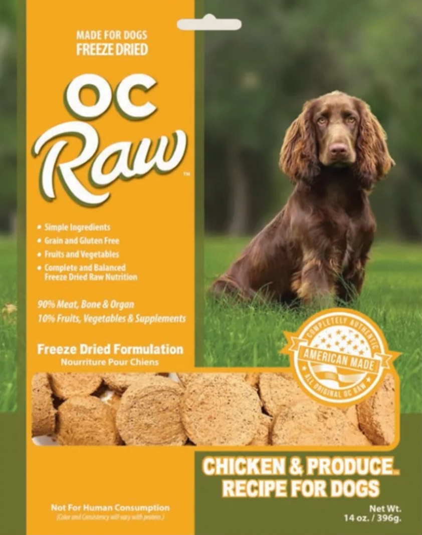 OC Raw Freeze Dried Dog Food, Chicken & Produce Sliders 14 oz.