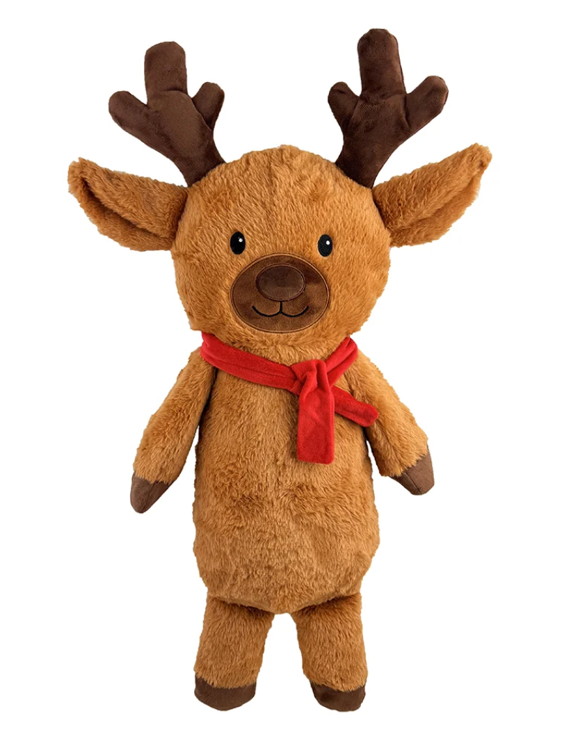 PetLou Cozy Christmas Reindeer, 16" Plush Holiday Dog Toy