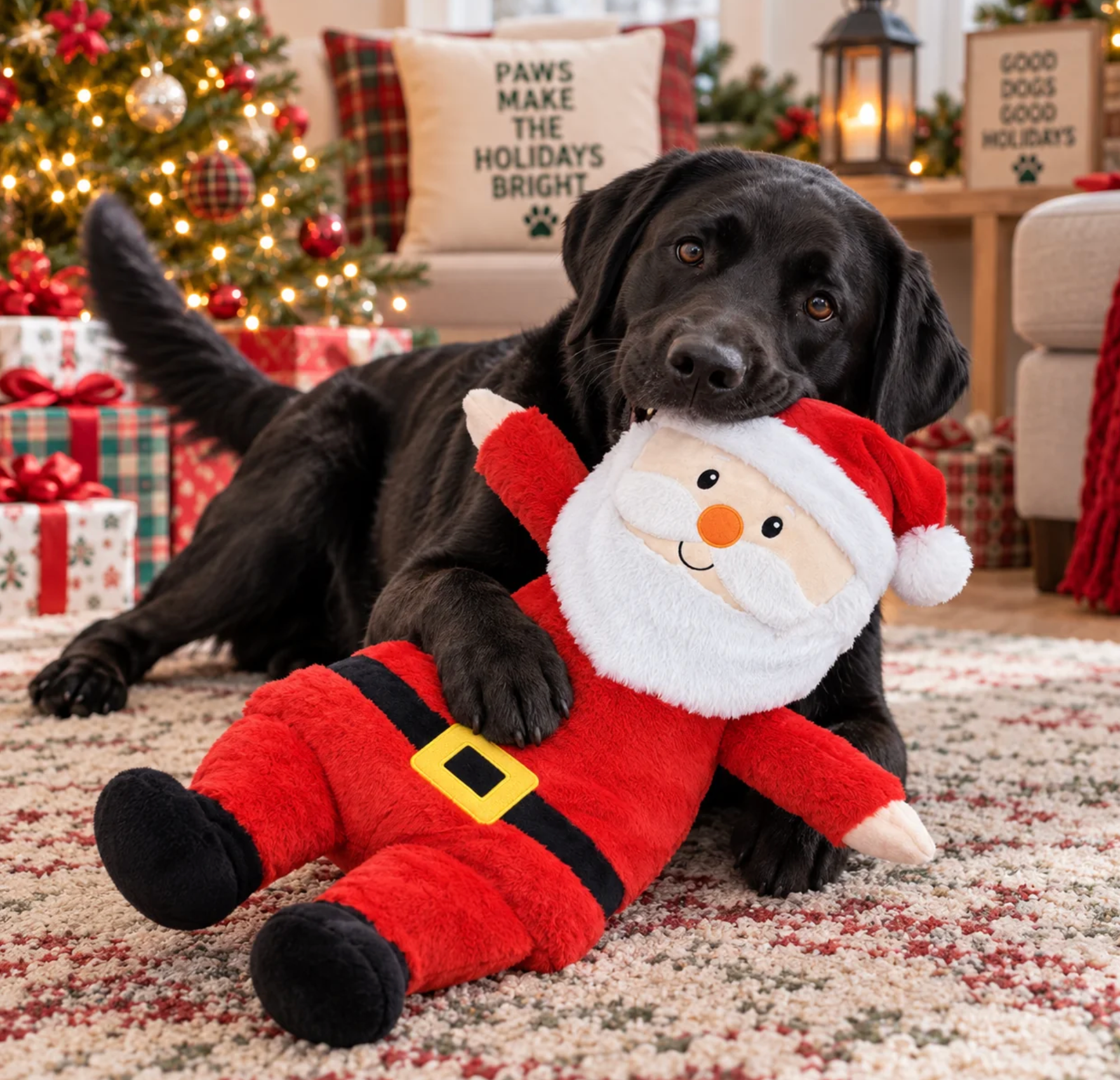 PetLou Cozy Christmas Santa, 16" Plush Holiday Dog Toy