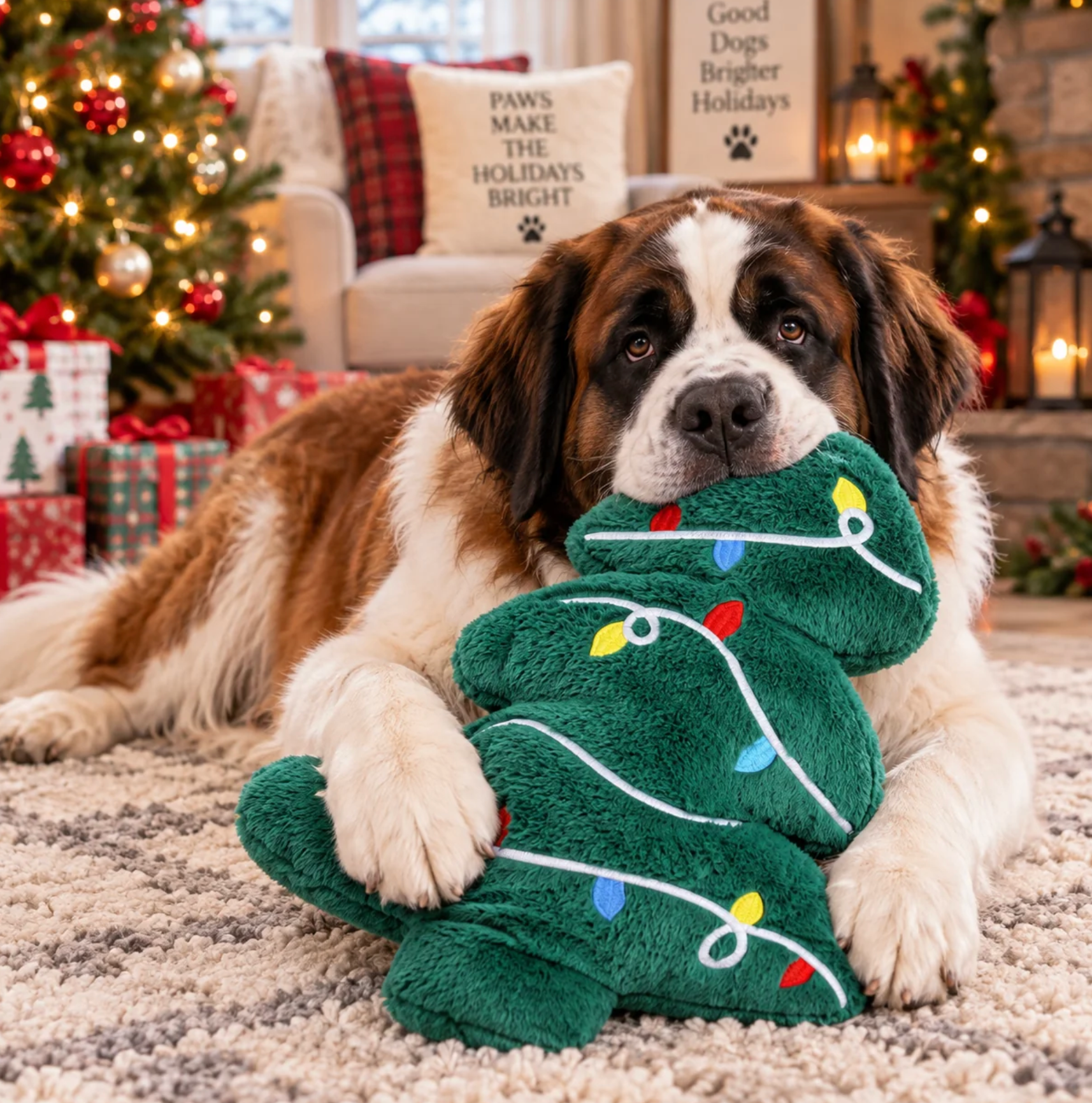 PetLou Cozy Christmas Tree, Jumbo 26" Plush Holiday Dog Toy