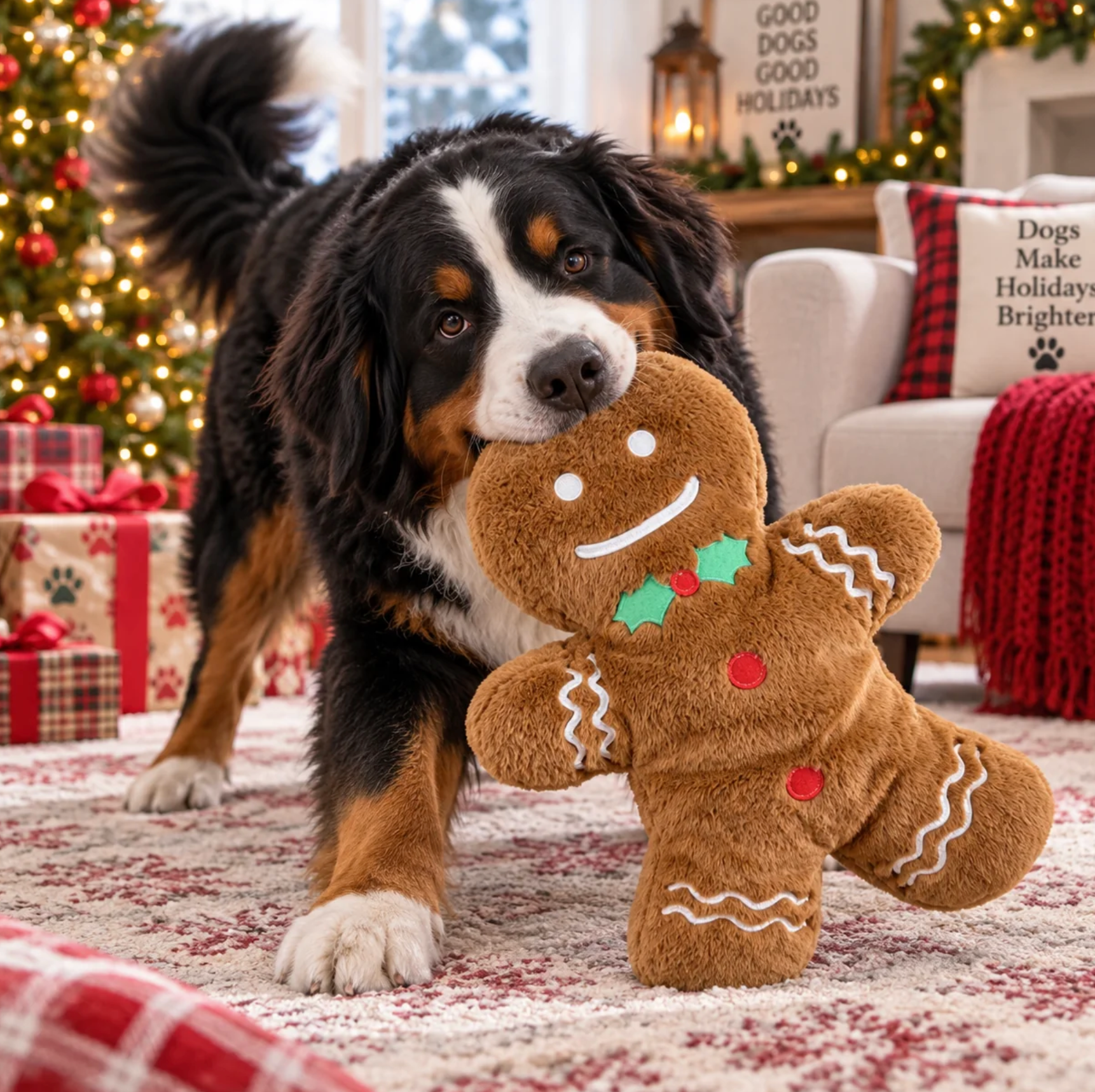 PetLou Cozy Christmas Gingerbread Man, Jumbo 26" Plush Holiday Dog Toy