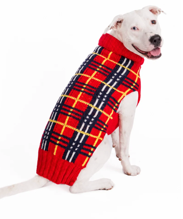 Chilly Dog Wool Red Tartan Dog Sweater (S, M, L)