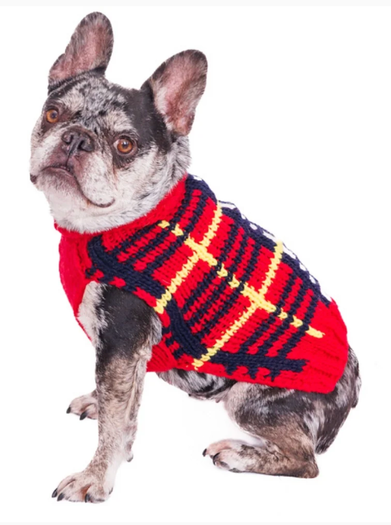 Chilly Dog Wool Red Tartan Dog Sweater (S, M, L)