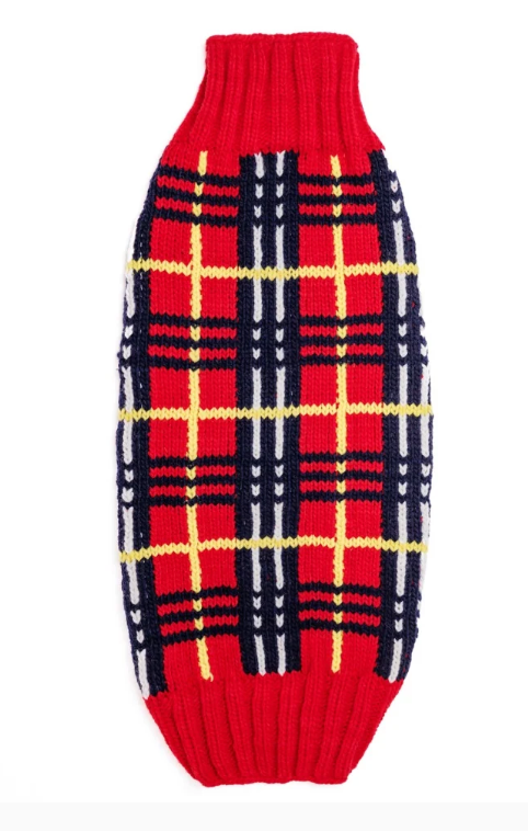 Chilly Dog Wool Red Tartan Dog Sweater (S, M, L)