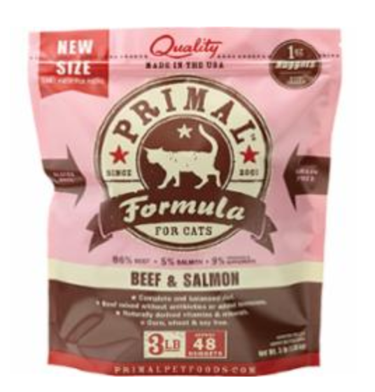 Primal Cat Frozen Raw Nuggets, Beef & Salmon 3 lbs