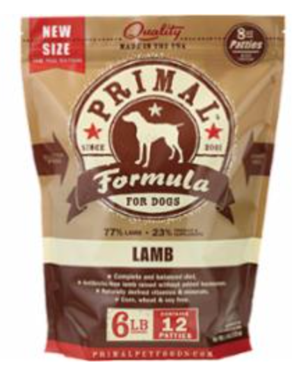 Primal Dog Frozen 6 lb. Patties Lamb