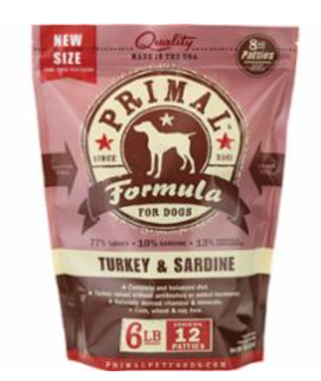 Primal Dog Frozen Patties 6 lb. Turkey/Sardine
