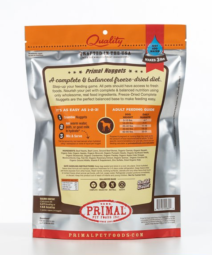Primal Dog Freeze Dried 14 oz. Nuggets, Beef
