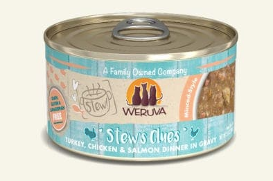 Weruva Stew "Stews Clues" Turkey, Chicken & Salmon Dinner in Gravy Canned Cat Food