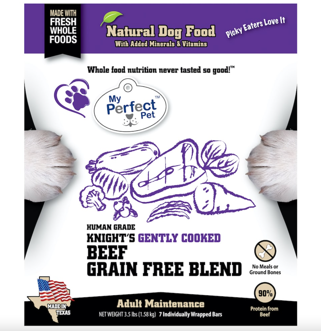 My Perfect Pet Human Grade Frozen Meal Bars, Knight's Beef Grain Free Blend