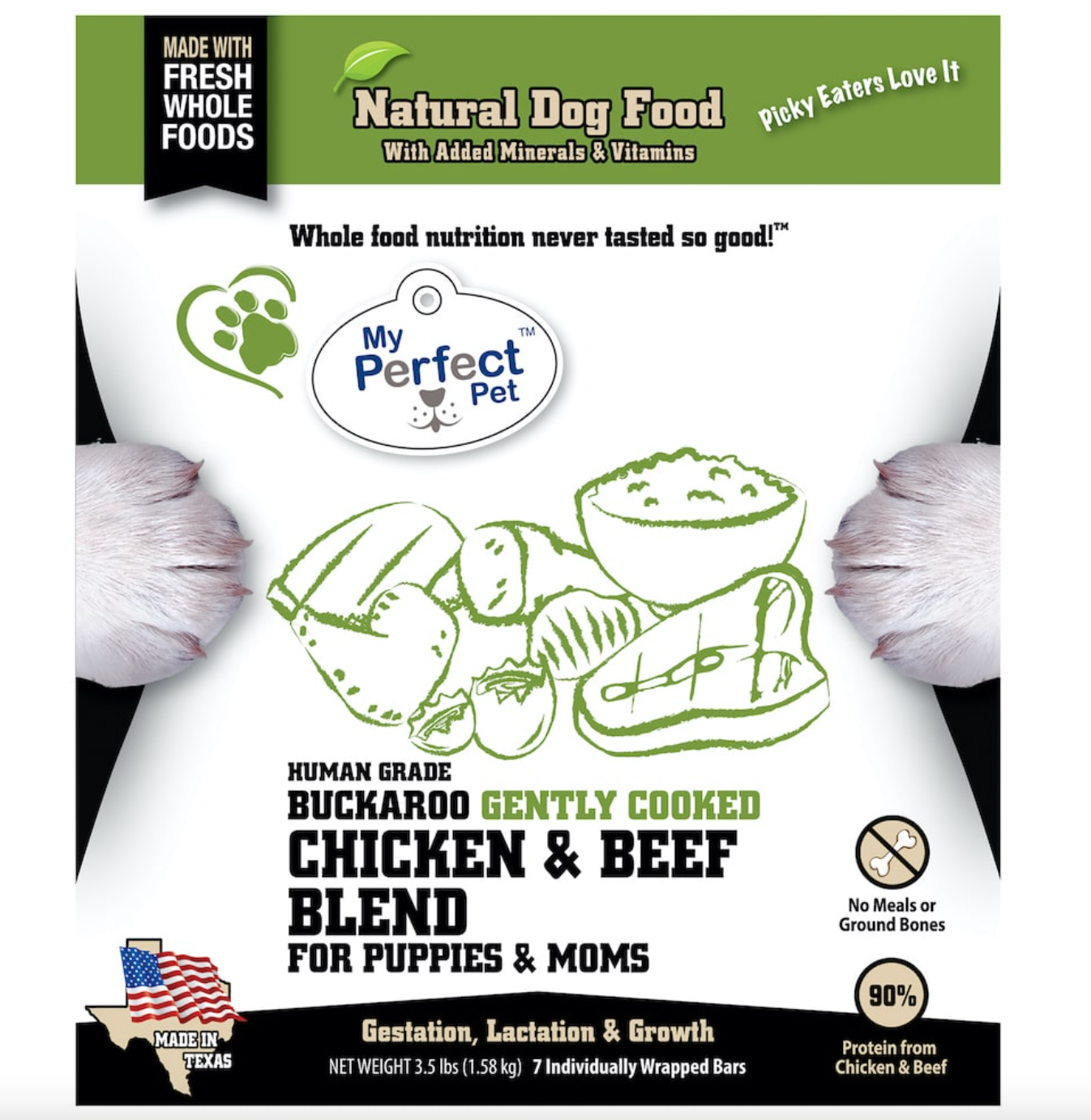 My Perfect Pet Gently Cooked Frozen Meal Bars for Dogs, Buckaroo Chicken & Beef (For Puppies & Moms)