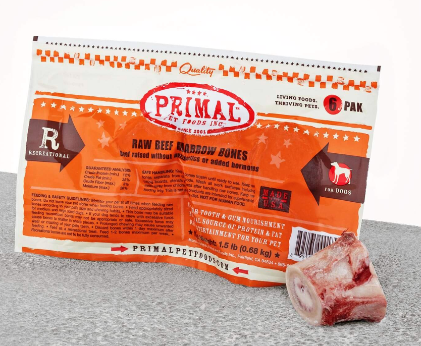 Primal Raw Frozen Recreational Beef Marrow Bones  2 in., 6 Pack
