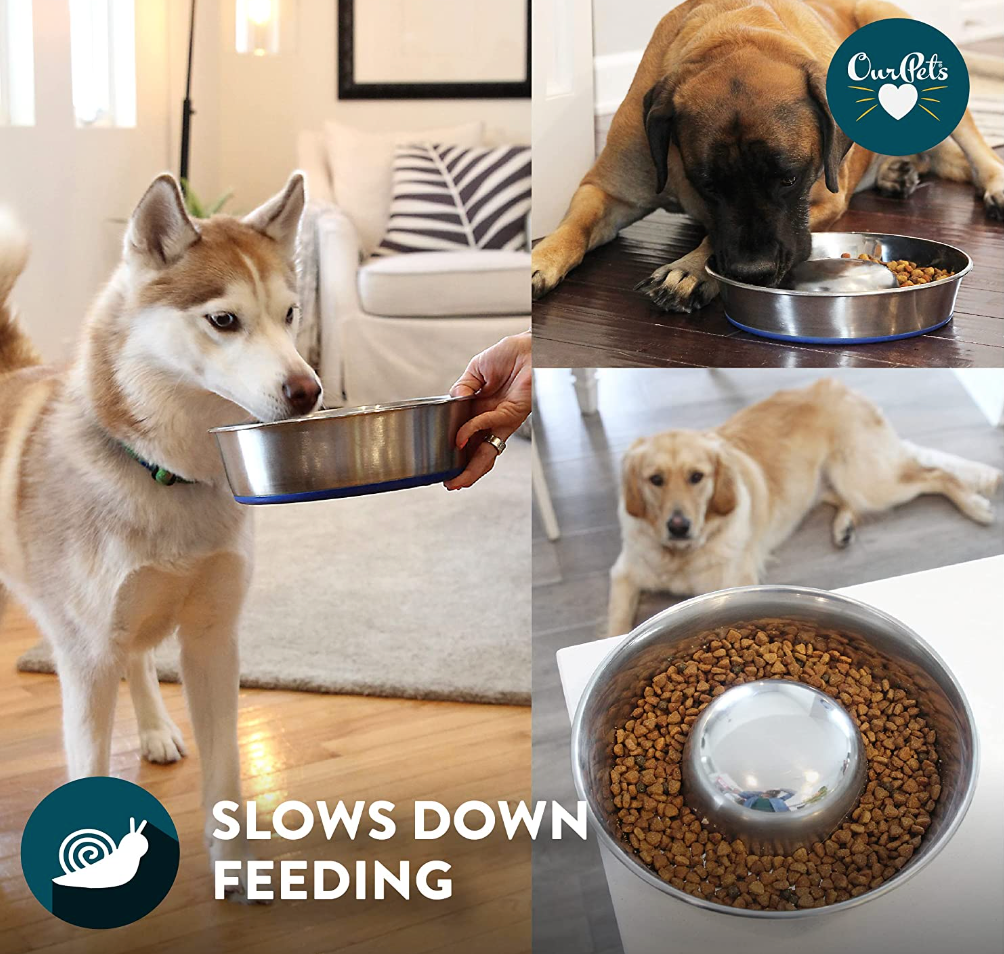 DuraPet Stainless Steel Ringed Slow Feeder Bowls - Main Image