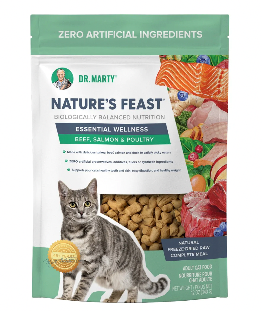 Dr. Marty "Nature's Feast" Essential Wellness Beef, Salmon & Poultry Freeze Dried Raw Cat Food