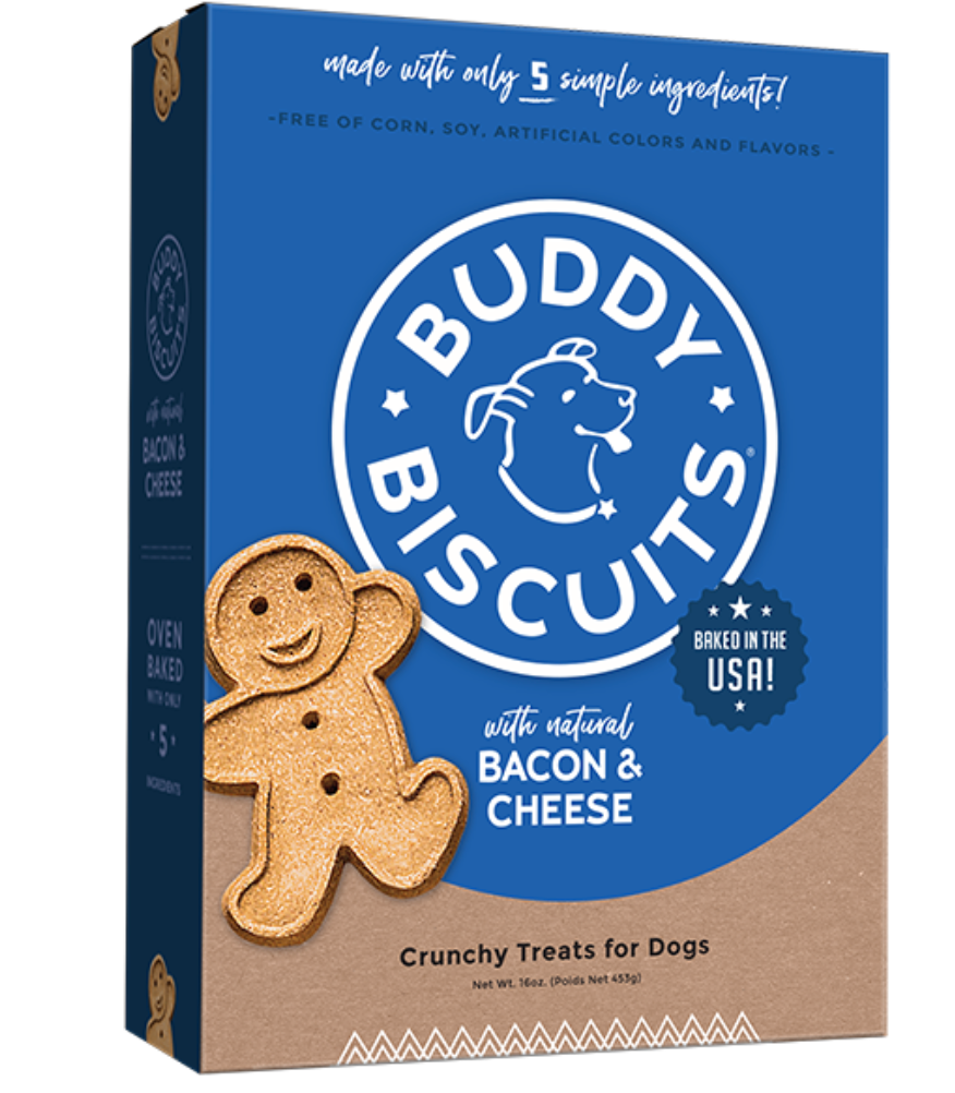 Buddy Biscuits Oven Baked Healthy Whole Grain Crunchy Dog Treats, Bacon & Cheese