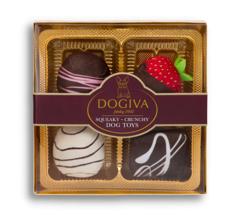 FabDog "Dogiva Box of Valentine Chocolates," set of 4 Dog Toys