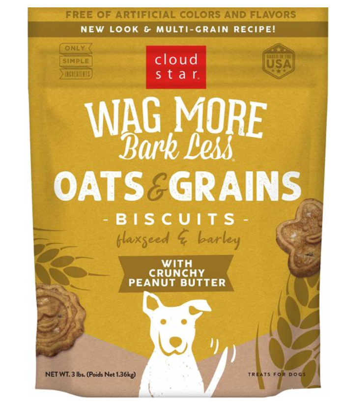 Cloud Star Wag More Bark Less Oats and Grains Biscuits, Crunchy Peanut Butter 3 lb bag