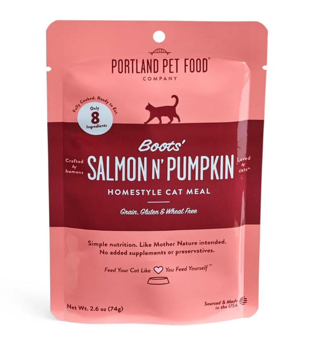 Portland Pet Food "Boots' Salmon N' Pumpkin" Homestyle Wet Cat Food Meal, 2.6 oz pouch