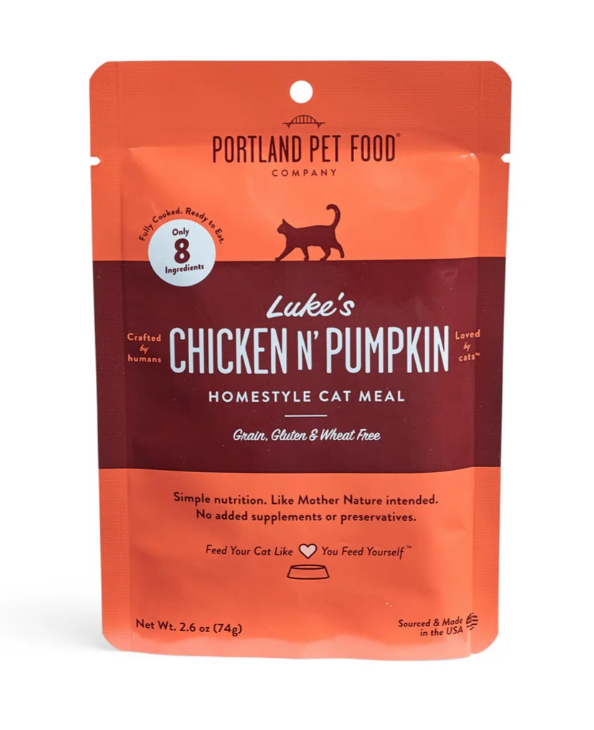 Portland Pet Food "Luke's' Chicken N' Pumpkin" Homestyle Wet Cat Food Meal, 2.6 oz pouch
