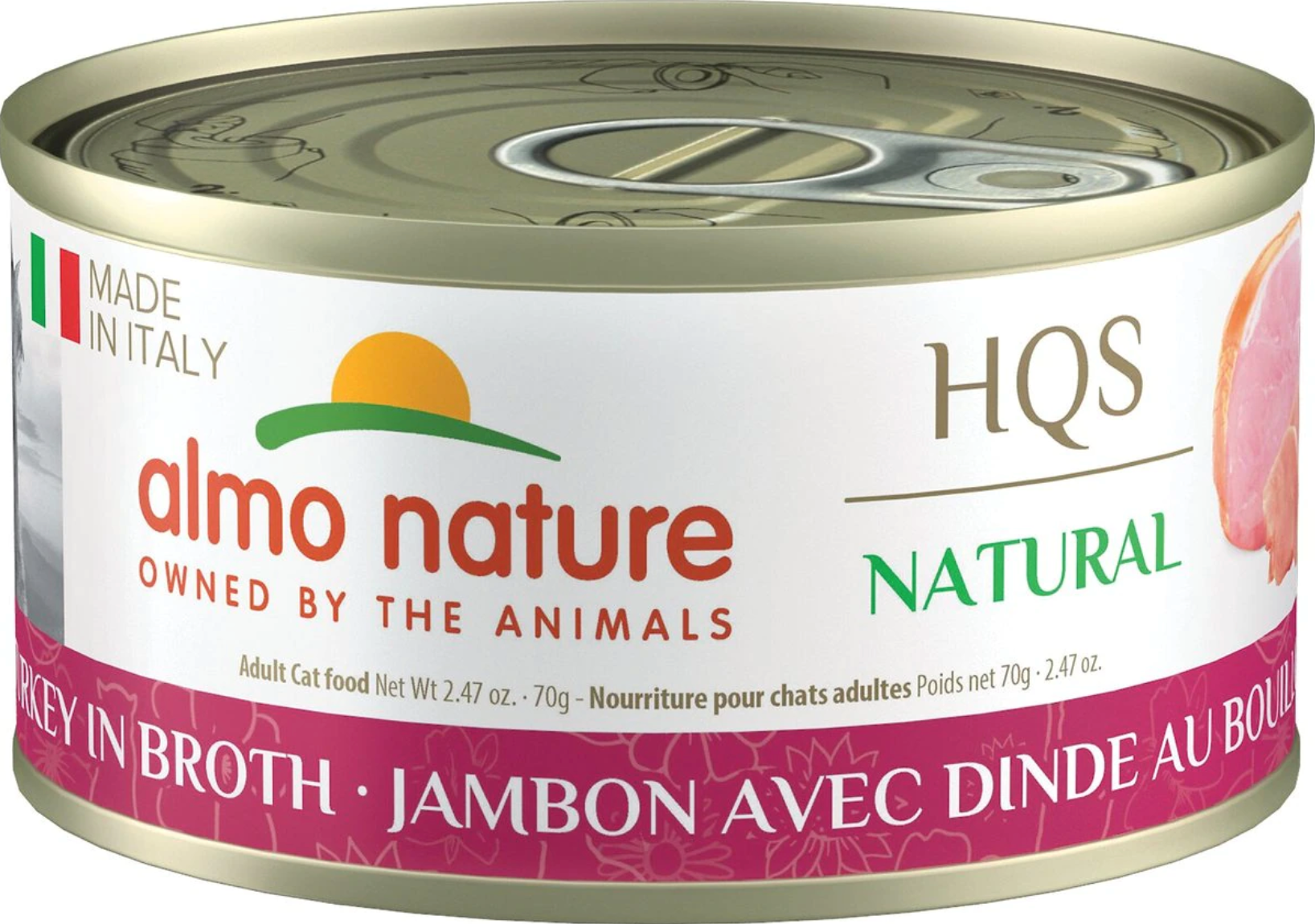 Almo Nature HQS Ham with Turkey in Broth Canned Cat Food, 2.47 oz.