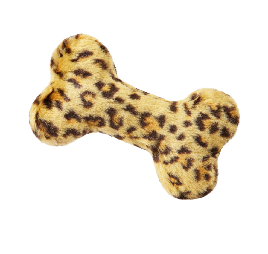 Fluff & Tuff "Leopard Bone" Squeaky Plush Dog Toy