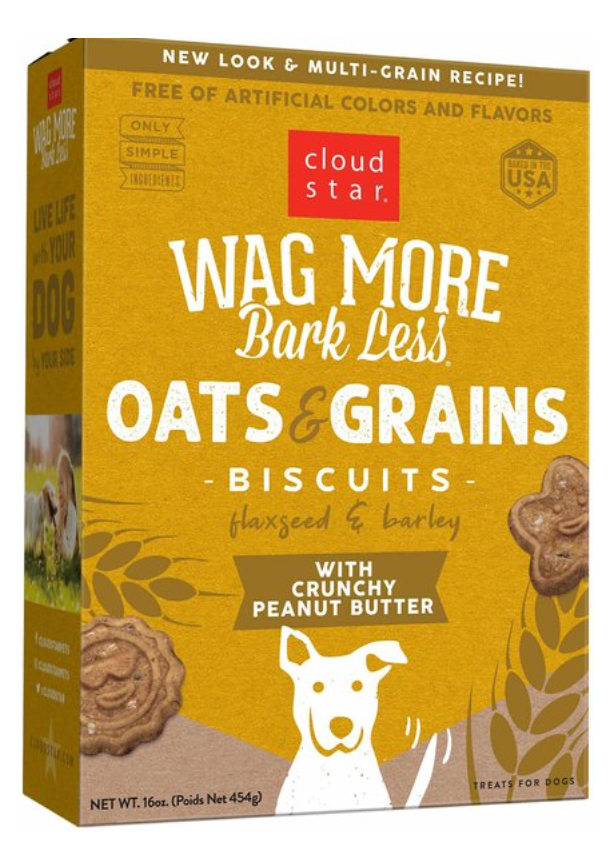 Cloud Star Wag More Bark Less Oats and Grains Biscuits, Crunchy Peanut Butter 16 oz