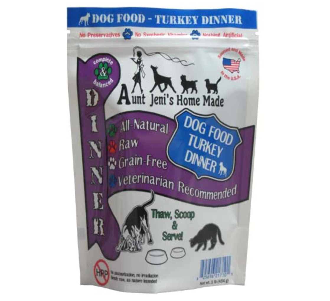 Aunt Jeni's Frozen Raw Dog Food, Turkey 1lb and 5lb Options