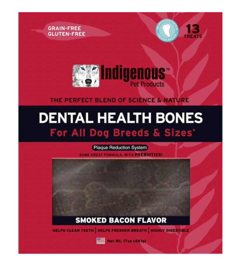 Indigenous Pet Dental Health Dog Bones 13 count, Bacon flavor