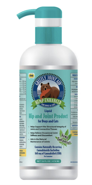 Grizzly Pet Hemp Enhanced Joint Aid Liquid 16 oz, for Dogs & Cats