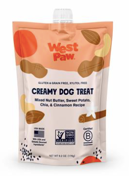West Paw Creamy Dog Treat, Mixed Nut Butter Sweet Potato Chia flavor