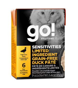 Petcurean Go! Sensitivities Limited Ingredients Grain Free Duck Pate for Cats, 6.4 oz.