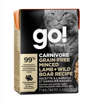 Petcurean Go! Solutions Carnivore Grain Free Minced Lamb & Wild Boar Recipe for Cats, 6.4 oz.