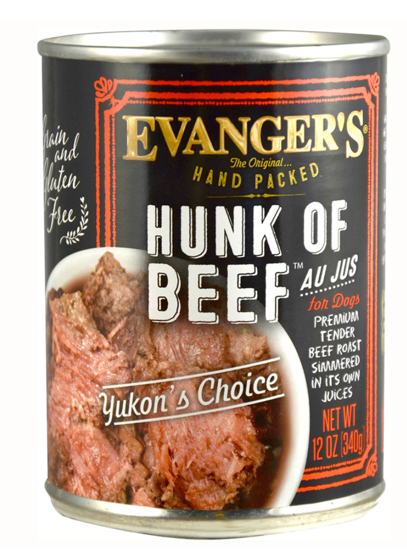 Evanger's Hand Packed Hunk of Beef Au Jus Canned Dog Food, 12 oz.