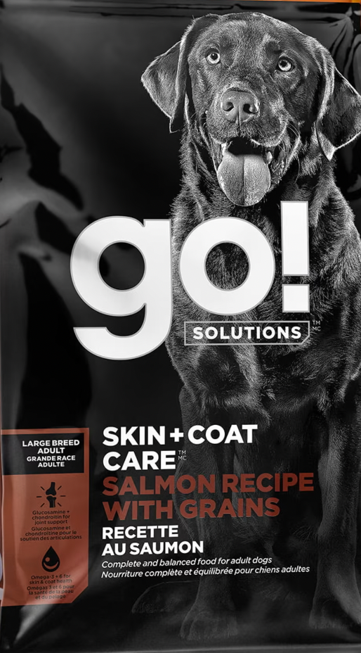 Petcurean Go! Solutions Skin & Coat Care, Large Breed Adult Dog Salmon Recipe with Grains Dry Dog Food
